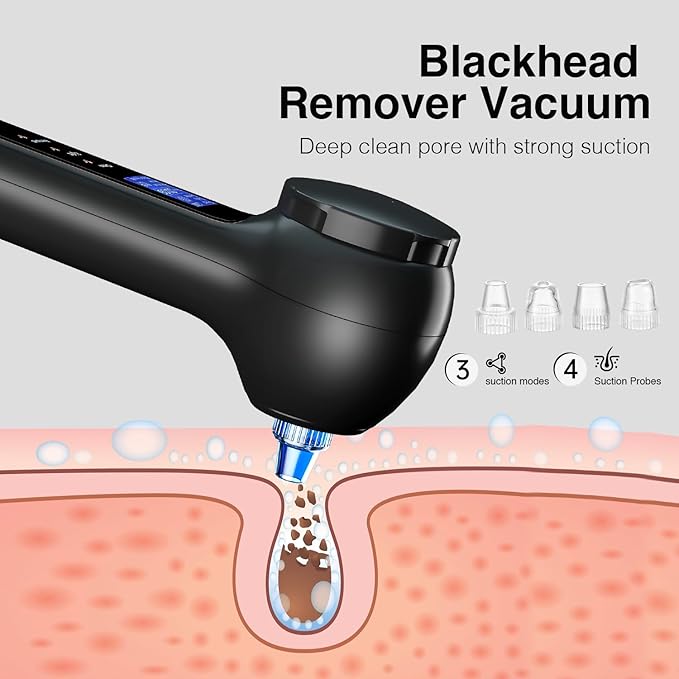Electric Facial Cleansing Brush with LCD Screen 3-in-1 Face Scrubber &amp Optional Blackhead Remover Rechargeable IPX7 Waterproof Gentle Daily &amp Deep Cleaning for All Skin Types