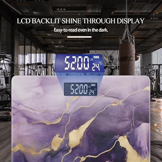 Digital Scale for Body Weight Highly Precision Bathroom Weight Scale 400 lbs with Backlit Display Personalized Scale for Home-Abstract Purple and Gold Marble Background with Golden Veins
