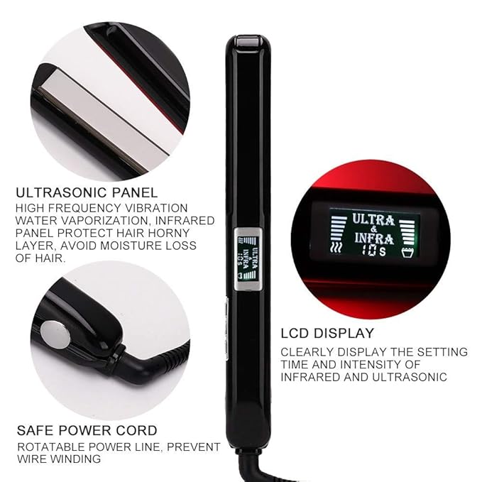 New Ultrasonic Infrared Hair Straightener Care Flat Iron Recovers The Damaged Hair LCD Display Hair Treatment Styler Cold Iron Straightener Black