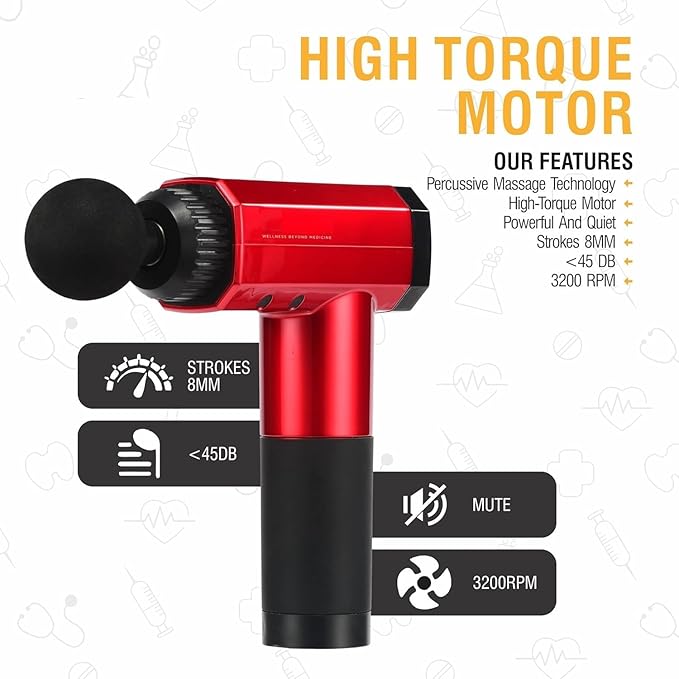 Portable Electric Body Massager Gun | Deep Tissue Percussion Massage Machine for Full Body Pain &amp Stress Relief | Cordless Rechargeable Quiet Handheld with 6 Specialized