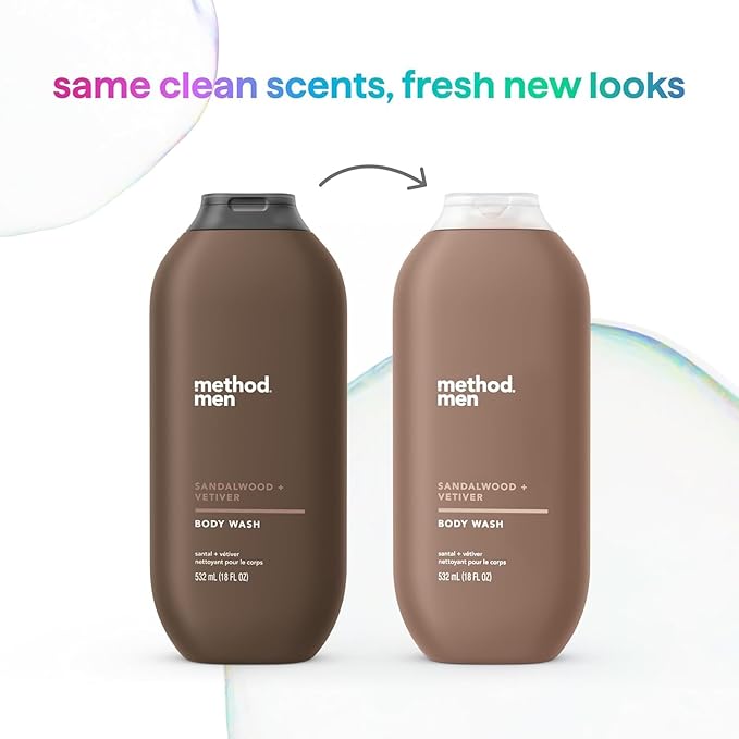 Method Men Body Wash Sandalwood + Vetiver Paraben and Phthalate Free 18 FL Oz (Pack of 6)