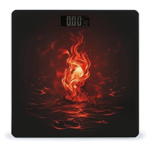 Red Flame Digital Bathroom Scale for Body Weight with High Precision Digital Weighing Scale with BMI Clear LCD Display and Step-On Measures Weight Up to 180kg
