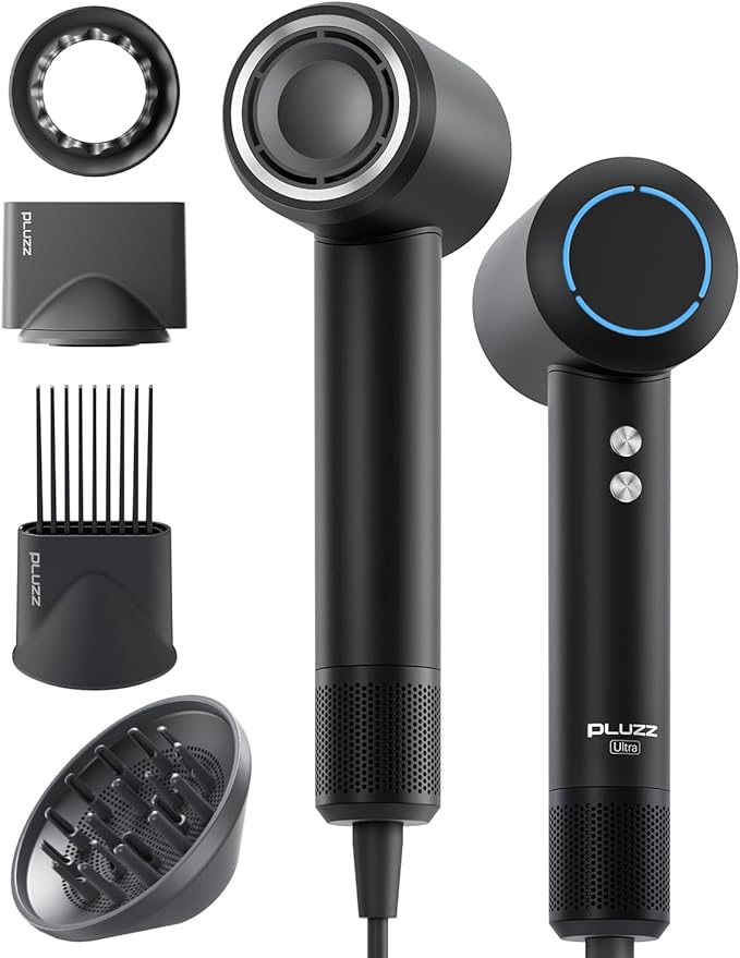 Hair Dryer with Comb &amp Diffuser Attachment for Curly Hair PLUZZ 200M Negative Ionic Blow Dryer Brush High-Speed Brushless Motor Hairdryer Fast Portable Travel Hair Dryers Quiet Women/Men/Kids