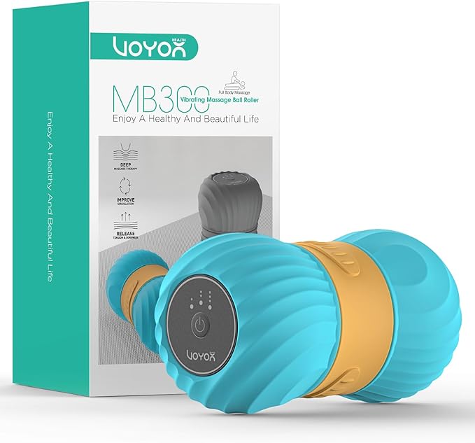 VOYOR-HEALTH Vibrating Peanut Massage Ball Roller Electric Double Lacrosse Massage Ball with 4 Intensities for Muscle Pain Relief Rechargeable Deep Tissue Massage Yoga Sports Fitness MB300 (Blue)