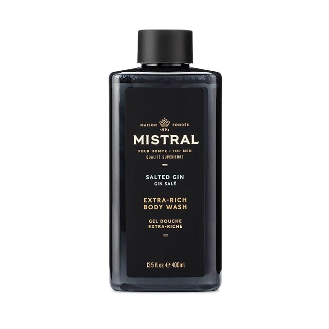 Mistral Men's Body Wash &amp Shampoo Salted Gin 13.5 oz | 2-in-1 Natural Shower Gel for Men | SLS Paraben &amp Phthalate Free | Natural Men’s Body Wash Moisturizing Bath Gel - Made in France