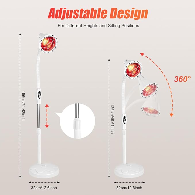 Infrared Light 275W 50-60 Hz Near Red Light Heat Lamp Pain Red Standing Lamp Set for Body Pain