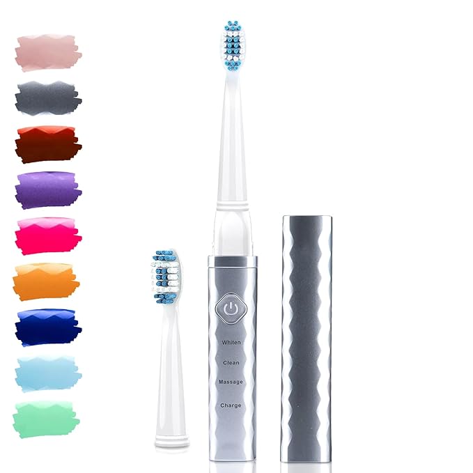 Pop Sonic USB Charge Anywhere Toothbrush(Silver) | Rechargeable Toothbrush w/Up to 40000 Brush Strokes/Minute-Long-Lasting Dupont Nylon Bristles -Teens &amp Adult with Quadrant Pacer &amp Timer