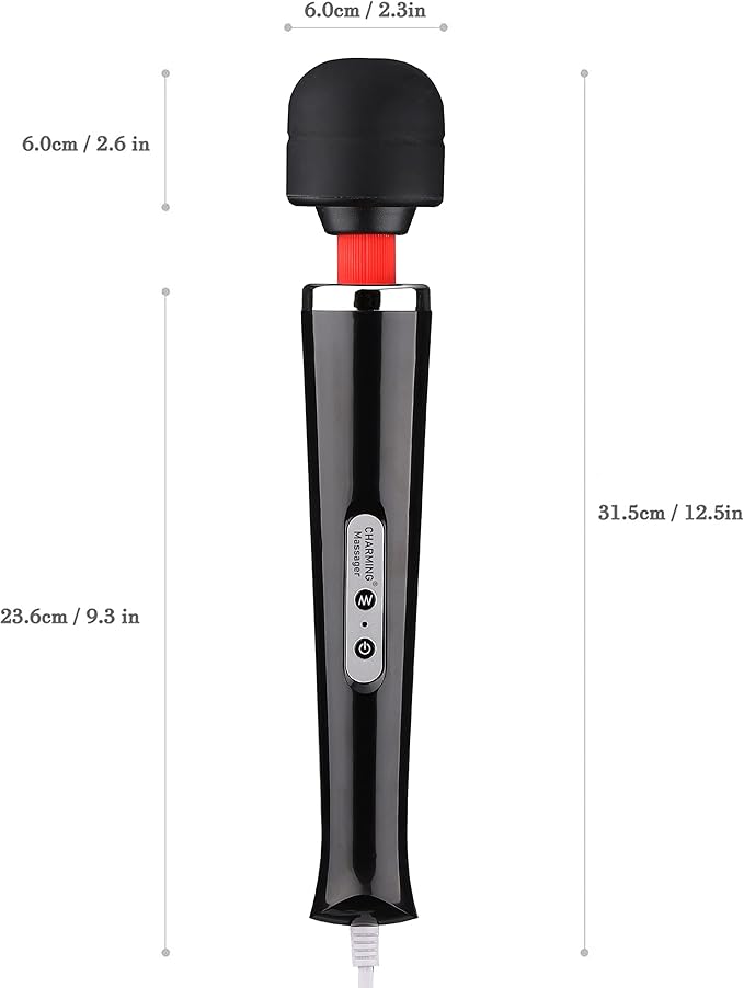 CHARMING Wired Powerful Handheld Massager with Strong 10 Vibrations Back Massage Personal Therapy Massager for Sports Recovery Muscle Aches Full Body Pain (Black)