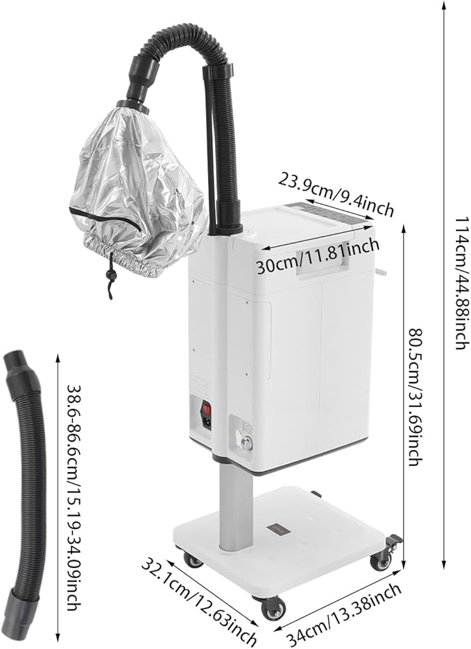 Nano Hair Steamer Machine 6 Modes Multifunctional Hair Dyeing Machine with 4 Wheels and 2 Steamed Hats 500w Hair Color Processor with 33.82 Oz Removable Water Tank Salon Spa Equipment