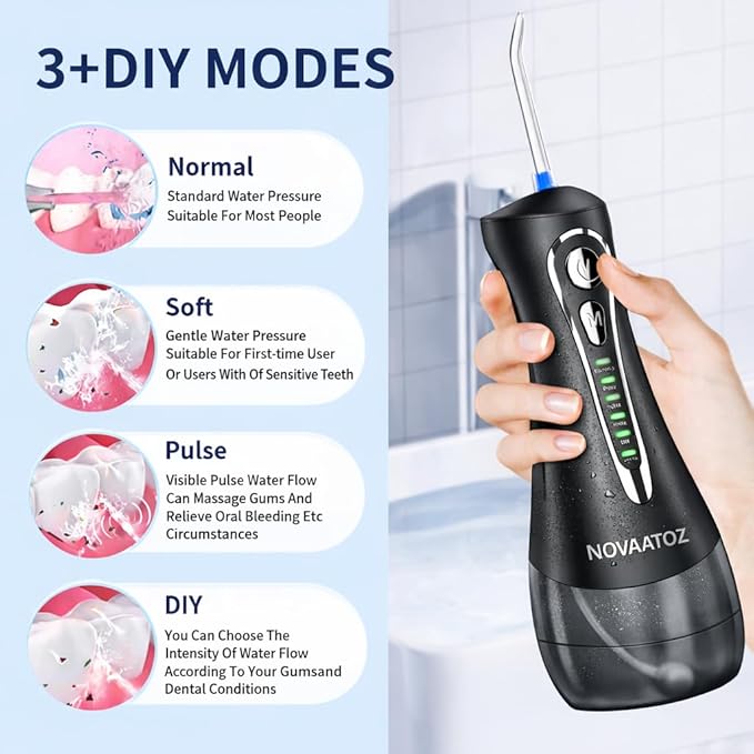 Hydro Advance 2.0 | Cordless Water Flosser for Teeth Cleaning | 0.6mm Precision Jet | 4 Pressure Modes | 320ml Tank IPX7 Waterproof | 4 Nozzles (Black)