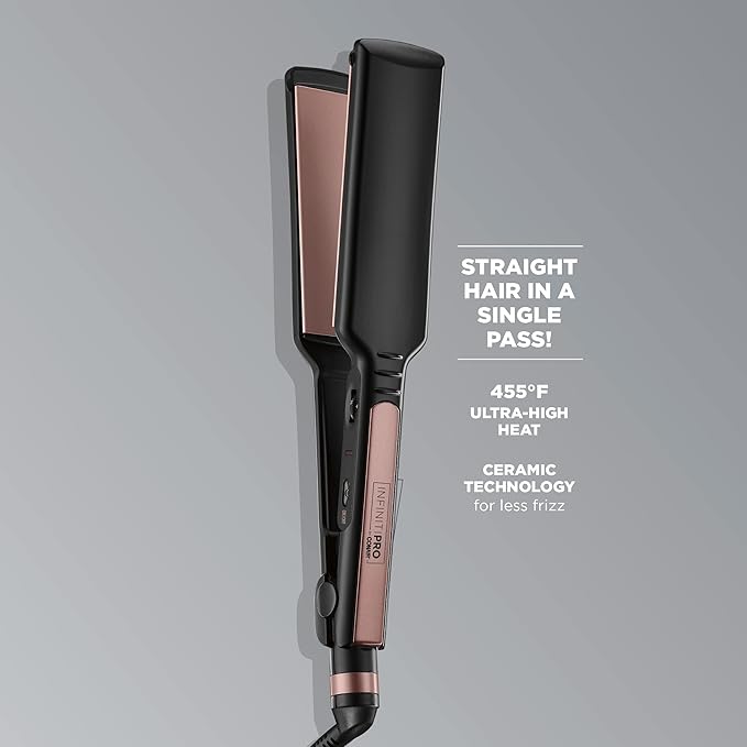 Infiniti PRO CONAIR Rose Gold Ceramic Flat Iron Hair Straightener 1 3/4-Inch Flat Iron with Extra-Long Plates Including a Floating Plate Advanced Heat Technology Black