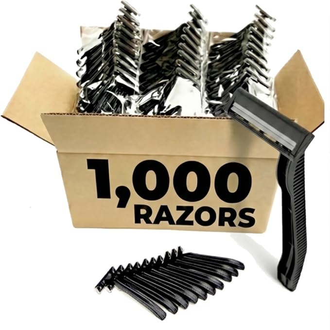 1000 Box of Low-Cost Bullet Blades Black Razor Blades Disposable Stainless Steel Hospitality Quality Shavers High End Twin Blade Razors for Men and Women