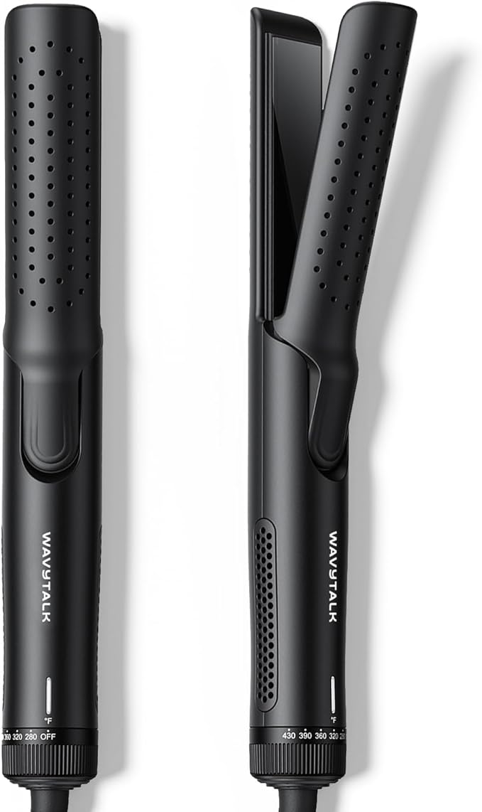Wavytalk Airflow Styler Curling Iron Cool Curl 360° Cool Air Lock in Style for Lasting Curls Reduces Damage 2 in 1 Hair Straightener and Curler 1.25 Inch Anti-Scald for Short Long Hair