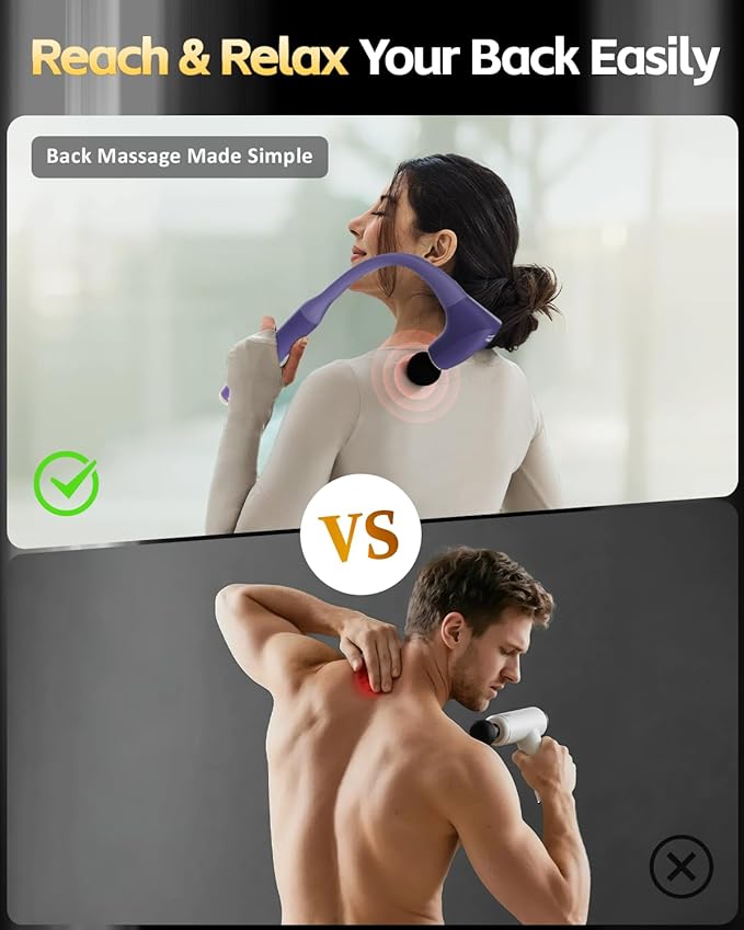 2-in-1 Detachable Muscle Massage Gun Deep Tissue with 20'' Extension Handle Back and Neck Massager for Pain Relief Handheld Massager for Shoulder Lower Back Leg Waist Purple