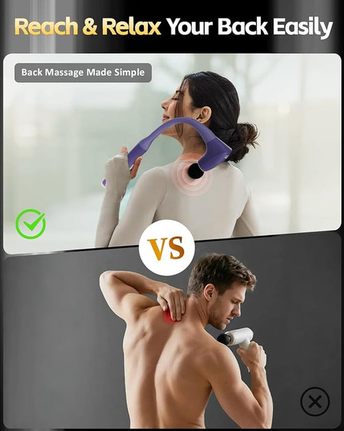 2-in-1 Detachable Muscle Massage Gun Deep Tissue with 20'' Extension Handle Back and Neck Massager for Pain Relief Handheld Massager for Shoulder Lower Back Leg Waist Purple