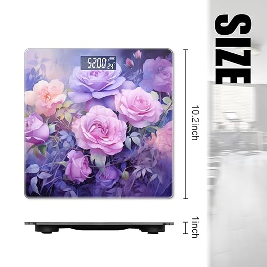 Digital Scale for Body Weight Highly Precision Bathroom Weight Scale 400 lbs with Backlit Display Personalized Scale for Home-Oil Painting of Arrangement of Pink and Purple Roses
