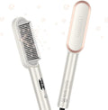 Prizm Hair Straightener Brush 20s Fast Heating Negative Ions Hair Straightening Comb with Less Frizz 4 Temp Settings &amp LED Display Anti-Scald Design for Home Salon Dual Voltage Champagne Sil