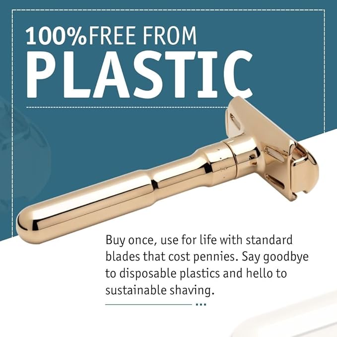 MERKUR FUTUR 702 Adjustable Double Edge Safety Razor - Bright Gold Adjustable Razor With Dial Made in Germany Plastic-Free Snap-On Cap Design Straight Bar