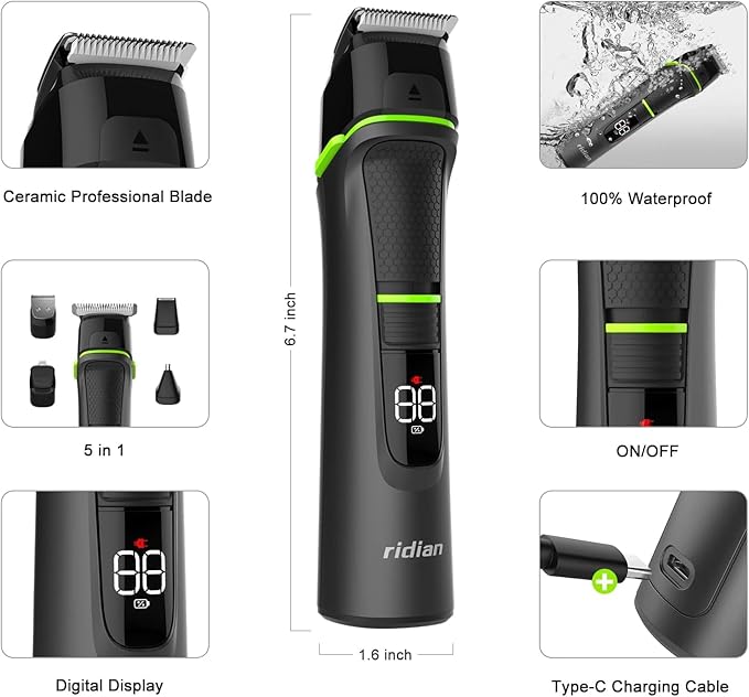 Beard Trimmer for Men Electric Trimmer and Shaver 14 in 1 Wet/Dry Waterproof USB Type-C Professional Hair Clippers Mustache Trimmer Body Nose Ear Face Trimmer Gifts for Men