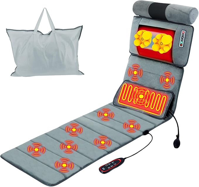 Full Body Massage Mat with Heat 10 Motors Vibration Massage Chair Pad with 3 Timer Settings Multifunctional Full Body Relaxation Seat Back Massager for Indoor Bed Sofa Chair