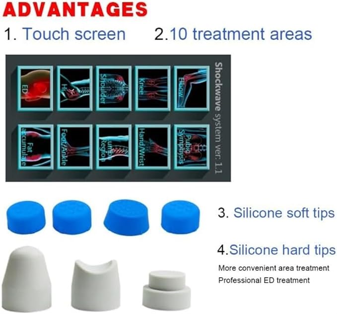Portable Ed Extracorporeal Shock Wave MassagerElectronic Shock Wave Therapy Device Muscle Pain Therapy System with 7 Massage Heads for Pain Relief ED Treatment Deep Tissue