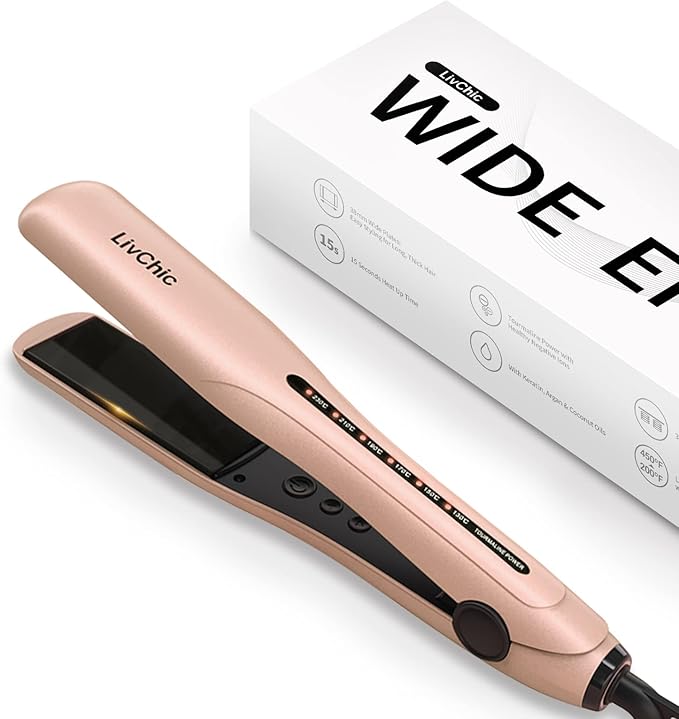 Flat Iron Hair Straightener Ceramic Tourmaline Hair Straightens and Curls Adjustable Temp up to 450 Degree Avoid Snagging 1.5 inch Wide Enough