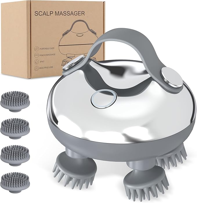 AMIR Upgraded Electric Scalp Massager Portable Head Massager 100 Massage Nodes Rechargeable Hair Massager Head Scratcher Head Massager Scalp for Stress Relax Deep Clean