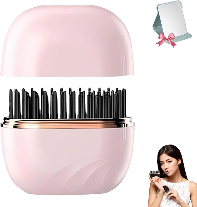 Portable Mini Hair Straightener Lightweight for Travel Touch-Ups Fast Heating Hair Straightener 3 Temp Settings (Pink)