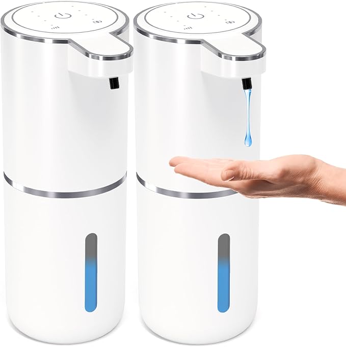 2 Pack Automatic Soap Dispenser TouchlessLiquid Hand Soap Dispenser 12.8oz Electric Wall Mounted Smart for Bathroom and Kitchen Dish SoapEasy for Toddlers(White)