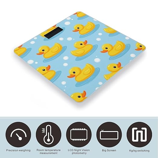 Women's Fashion Automatic Switch Digital Bathroom Weighing Scale Smart Scale Yellow Rubber Duck Print