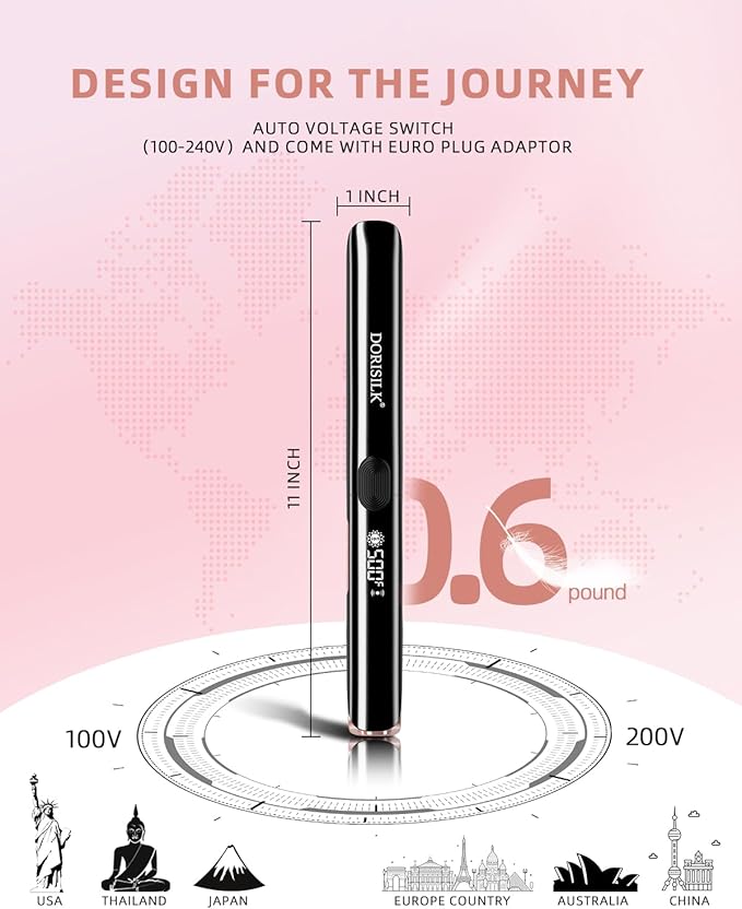 DORISILK 500 Degree High Temp Professional Hair Straightener30s Fast Heating Ceramic Flat Iron 2 in 1 Hair Straightener and CurlerPlasma Flat Iron Get Frizz-Free Dual Voltage for Travel Using