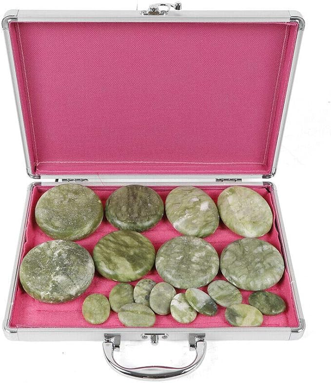 YIYIBYUS 16PCS Hot Stone Massage Spa Set Natural Jade Heated Warmer Heating Rocks with Package Box for Spa