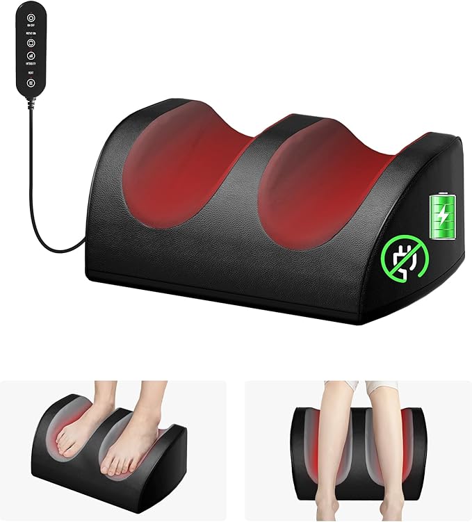 LINGTENG Rechargeable Cordless Foot Massager with Heat Shiatsu Foot Massager with Cord Remote Control and Roller Massage Portable for Home/Office Use Dad Mom Gifts - It Won't Work While Charging
