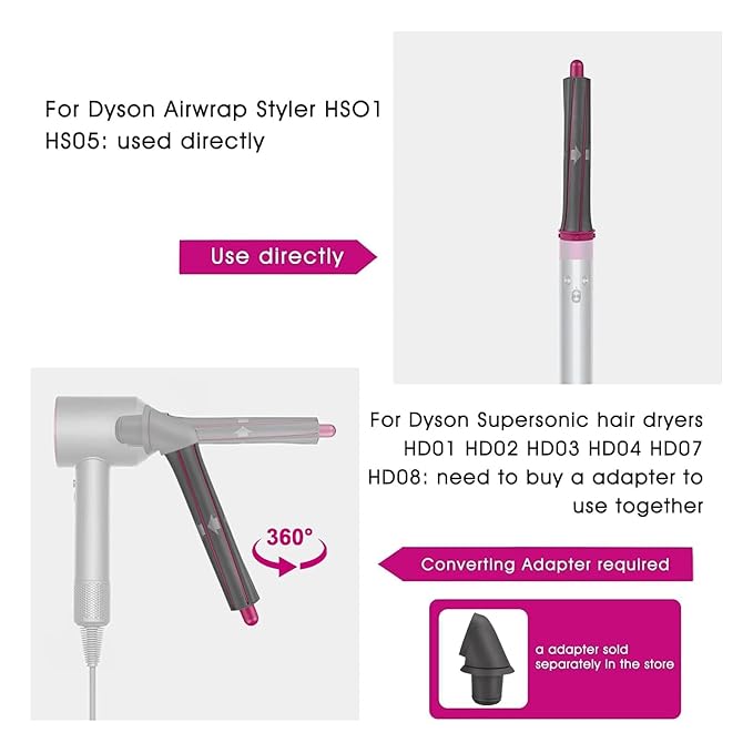 1 Pair 30mm/1.2 Inch Long Hair Curling Barrels for Dyson Airwrap Styler Attachment with 2 Upgraded Adapter for Convert Curling Iron Into A Hair Dryer HD01 HD02 HD03 HD04 HD07 HD08 HD15 HD16