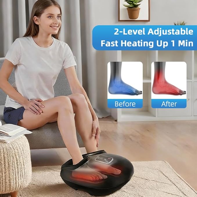 [2026 Upgraded Shiatsu Foot Massager Machine with Heat &amp Vibration Deep Rolling Kneading Air Compression for Gifts for Mom Dad Up to Size 13 Multiple Modes
