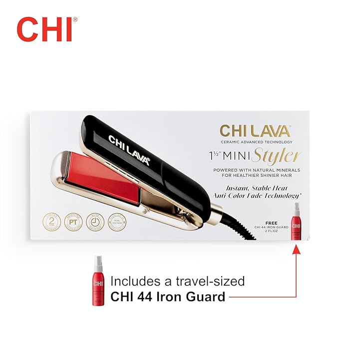 CHI Lava MiniStyler &amp CHI 44 Iron Guard (2 Oz) Gift Duo Ceramic Hair Straightener for Long-Lasting Shine Perfect for Daily Use &amp Travel 1.5” Iron