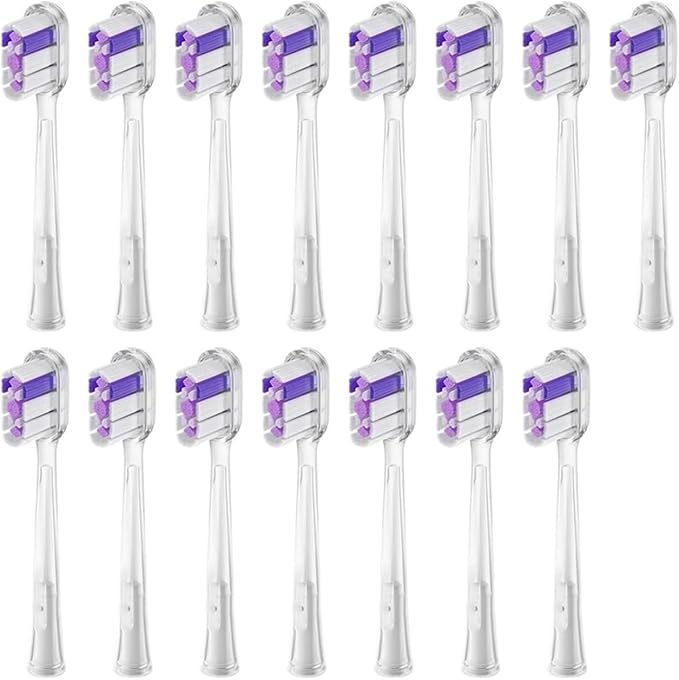 15pcs Brush Head Compatible with LaiFen LFTB01-P-A-S Sonic Electric Toothbrush Vacuum Packaging(Transparent-Purple)