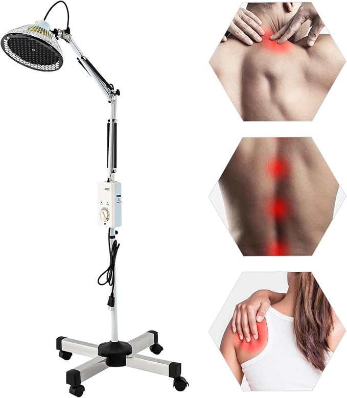 250W 110V Acupuncture Mineral Lamp Infrared Lamp for Body Face Pain Adjustable Circulation Pain Relief Heating Device Red Light Infrared Light for Body Face Black&ampWhite