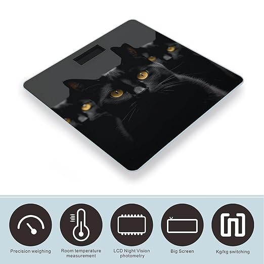 Black Cats Eyes Weight Scale for Body Weight Digital Bathroom Scale High Capacity Accurate Digital Weighing Scales and Easy-to-Read on Backlit LCD Display Scales