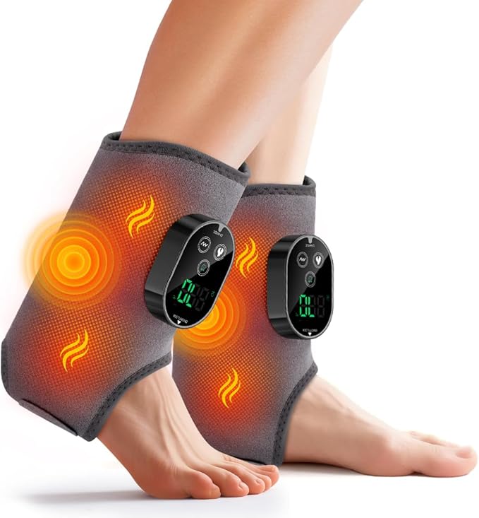 2-Pack Foot Renew Foot Massager Cordless Ankle Heating Pad with Massager Foot and Ankle Massager with Heat 6 Heat Levels &amp 3 Massage Modes with Timer (Grey)