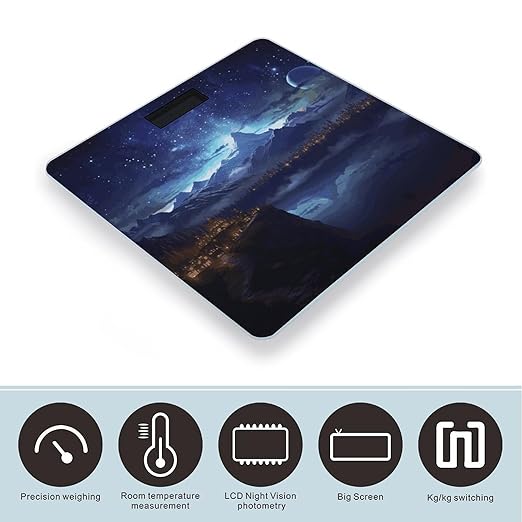Fantasy Night Scene Digital Bathroom Scale for Body Weight with High Precision Digital Weighing Scale with BMI Clear LCD Display and Step-On Measures Weight Up to 180kg