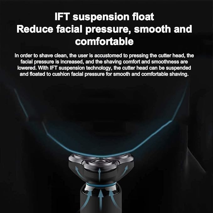Electric Head Hair Shaver Men Rotary Shaver Razor Waterproof Wet/Dry Rechargeable Cordless USB LED DisplayBlack