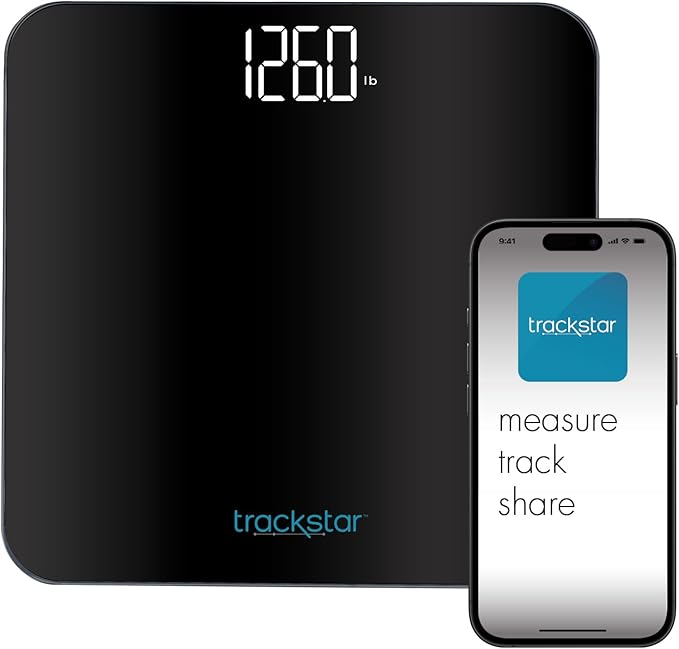 trackstar Black Digital Weight Scale | 440 lb Weight Capacity | trackstar Monitoring App | Bluetooth iOS &amp Android Compatible | Measure Track and Share Results