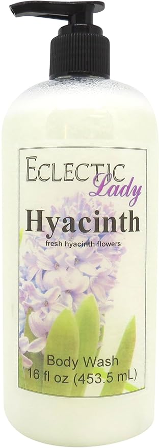 Eclectic Lady Liquid Pearl Body Wash - Hyacinth Scent 3-in-1 Use For Bubble Bath Hand Soap &amp Body Wash Phthalate-Free Hyacinth Fragrance Handcrafted in USA (16 oz)