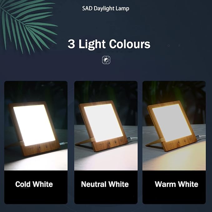 Enjoy Home R.S. LED Wood Grain Light Therapy Lamp UV-Free 10000 Lux 4 Timer Settings 3 Color Temperature &amp Adjustable Brightness Daylight Lamp