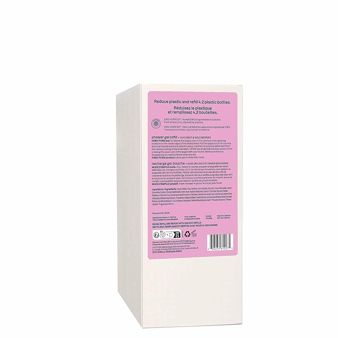 ATTITUDE Body Wash EWG Verified Shower Gel Dermatologically Tested Plant and Mineral-Based Vegan Personal Care Products Coconut &amp Wild Berries Scent Bulk Refill 67.6 Fl Oz