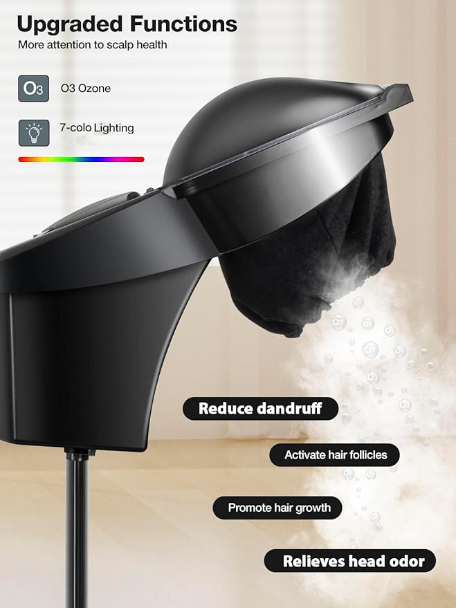Icoget Hair Steamer for Deep Conditioning w/7 Color Light &amp Ozone Micro Mist Scalp Hydration Steamer for Hair Treatment for Natural/Black Hair w/Adjustable Temp for Barber