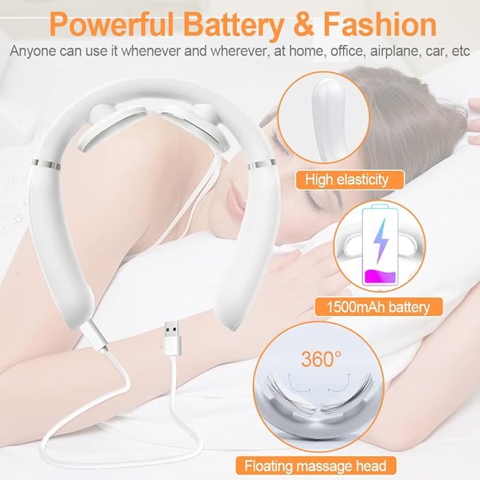 Intelligent Portable Neck Massager with Heat for Pain Relief Cordless Pulse Neck Massager with Voice Broadcast &amp 6 Modes 16 Levels Intensity Massage for Office Home Outdoor Use