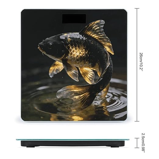 Black Gold Koi Weight ScaleClear LED Display Bathroom Digital Weighing ScaleTempered Glass Digital Bathroom Scale for Body Weight Capacity Up to 400 Lbs