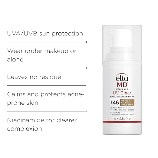 EltaMD UV Clear Tinted Face Sunscreen SPF 46 Oil Free Sunscreen for Sensitive Skin with Zinc Oxide Dermatologist Recommended